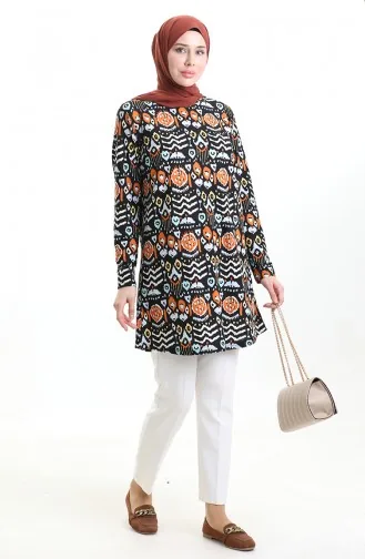 تونيك كريب مطبوع رقميًا 1004-01 أسود قرميدي 1004-01