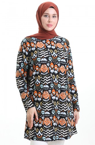 Digitaal Bedrukte Crêpe Tuniek 1004-01 Zwarte Baksteen 1004-01