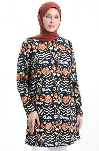 تونيك كريب مطبوع رقميًا 1004-01 أسود قرميدي 1004-01