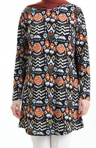 Digitaal Bedrukte Crêpe Tuniek 1004-01 Zwarte Baksteen 1004-01