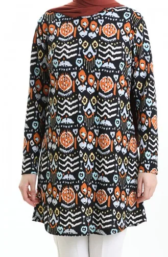 تونيك كريب مطبوع رقميًا 1004-01 أسود قرميدي 1004-01