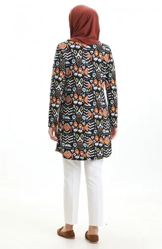 تونيك كريب مطبوع رقميًا 1004-01 أسود قرميدي 1004-01