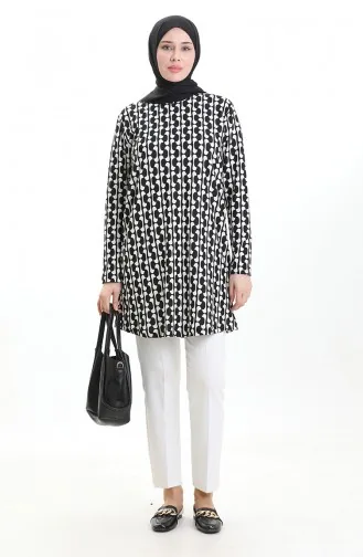 تونيك كريب مطبوع رقميًا 1004A-01 باللونين الأسود والأبيض 1004A-01