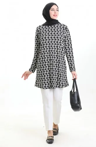 تونيك كريب مطبوع رقميًا 1004A-01 باللونين الأسود والأبيض 1004A-01