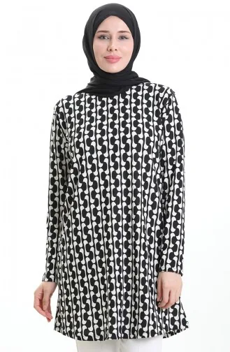 تونيك كريب مطبوع رقميًا 1004A-01 باللونين الأسود والأبيض 1004A-01