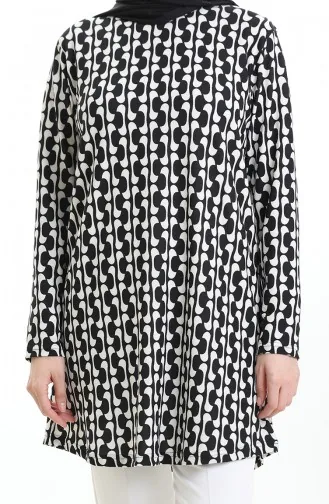 تونيك كريب مطبوع رقميًا 1004A-01 باللونين الأسود والأبيض 1004A-01