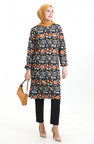 Digitally Printed Slit Detailed Tunic 1005-01 Black Brick 1005-01