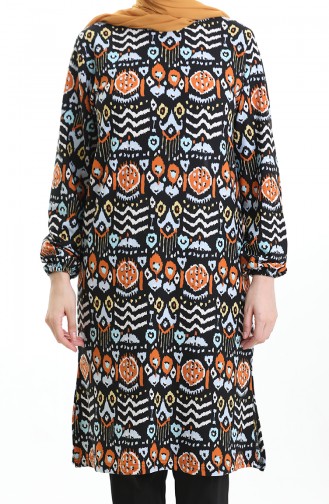 Digitally Printed Slit Detailed Tunic 1005-01 Black Brick 1005-01