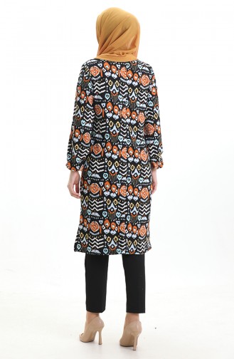 Digitally Printed Slit Detailed Tunic 1005-01 Black Brick 1005-01