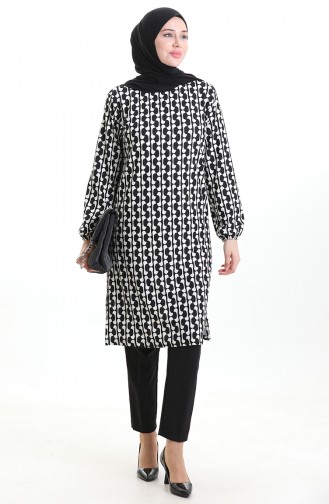 Tunique à Fentes Imprimées Numériquement 1005A-01 Noir Et Blanc 1005A-01