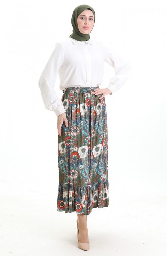 Elastic Waist Viscose Skirt 2105-05 Emerald Green Brick 2105-05