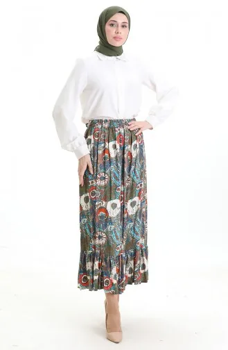 Jupe En Viscose à Taille élastique 2105-05 Vert émeraude Brique 2105-05
