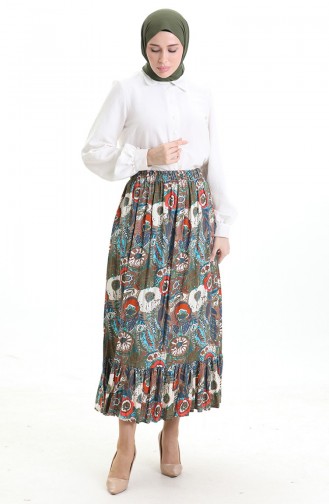 Elastic Waist Viscose Skirt 2105-05 Emerald Green Brick 2105-05