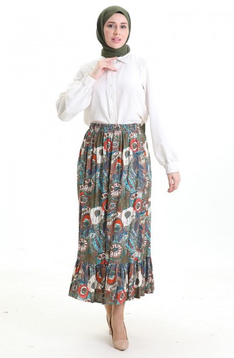 Elastic Waist Viscose Skirt 2105-05 Emerald Green Brick 2105-05