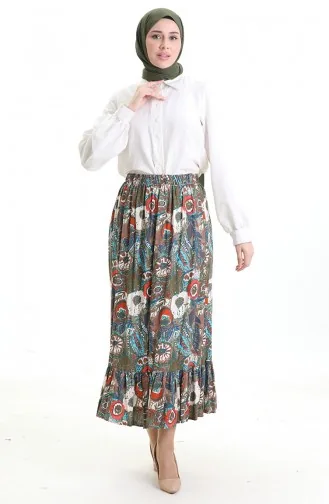 Jupe En Viscose à Taille élastique 2105-05 Vert émeraude Brique 2105-05