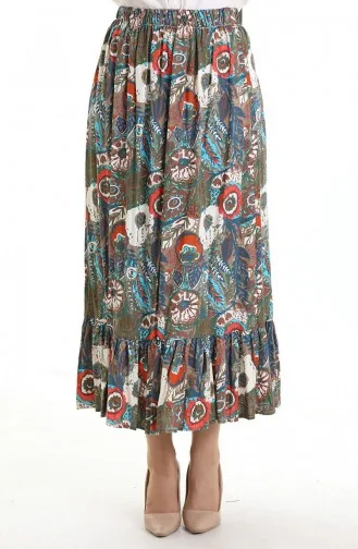 Jupe En Viscose à Taille élastique 2105-05 Vert émeraude Brique 2105-05