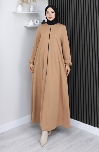 Mevlana Abaya Mit Reißverschluss Und Doppeltem Reißverschluss 2029-07 Milchkaffee 2029-07
