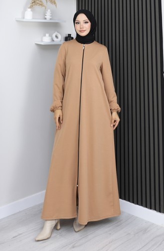 Mevlana Abaya Mit Reißverschluss Und Doppeltem Reißverschluss 2029-07 Milchkaffee 2029-07