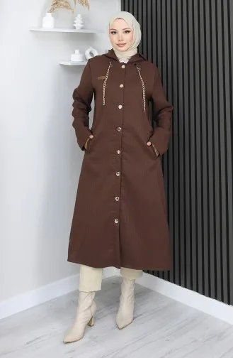 Manteau Détaillé à Chaîne Boutonnée 0206-02 Marron 0206-02