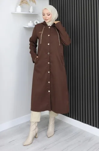 Manteau Détaillé à Chaîne Boutonnée 0206-02 Marron 0206-02
