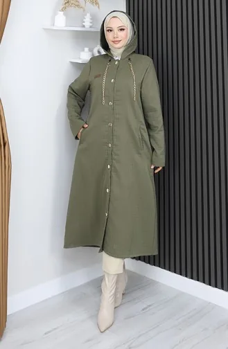 عباءة بأزرار وسلسلة مفصلة 0206-03 كاكي 0206-03