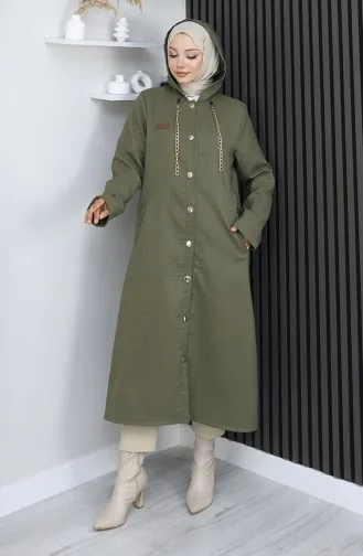 عباءة بأزرار وسلسلة مفصلة 0206-03 كاكي 0206-03