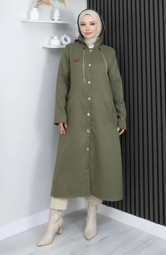 عباءة بأزرار وسلسلة مفصلة 0206-03 كاكي 0206-03