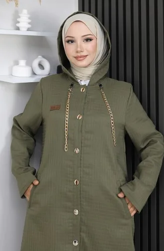 عباءة بأزرار وسلسلة مفصلة 0206-03 كاكي 0206-03