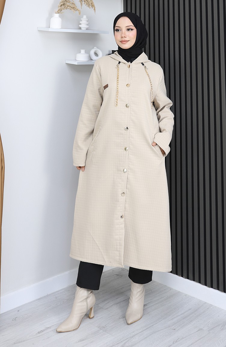 Sefamerve, Buttoned Chain Detailed Cape 0206-04 Beige