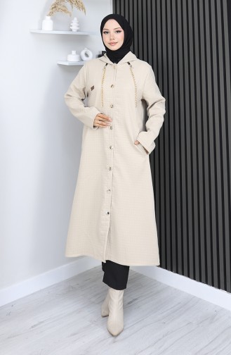 Buttoned Chain Detailed Cape 0206-04 Beige 0206-04