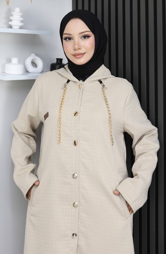 Buttoned Chain Detailed Cape 0206-04 Beige 0206-04