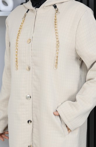 Buttoned Chain Detailed Cape 0206-04 Beige 0206-04