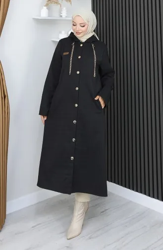 Boydan Düğmeli Zincir Detaylı Kap 0206A-01 Siyah