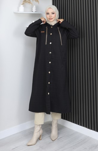 Buttoned Chain Detailed Cape 0206A-01 Black 0206A-01