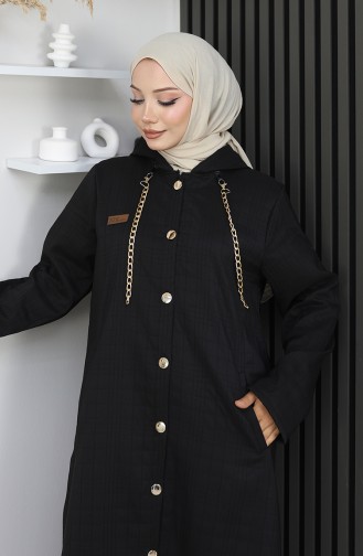 Buttoned Chain Detailed Cape 0206A-01 Black 0206A-01