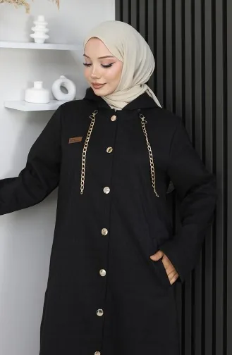 Boydan Düğmeli Zincir Detaylı Kap 0206A-01 Siyah