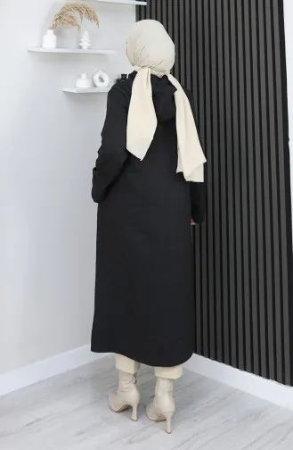 Boydan Düğmeli Zincir Detaylı Kap 0206A-01 Siyah