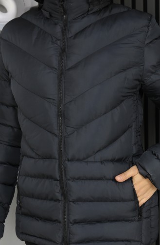 جاكيت منتفخ بغطاء رأس وسحاب 0208-01 أسود 0208-01