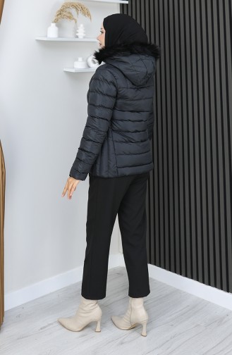 جاكيت منتفخ بغطاء رأس وسحاب 0208-01 أسود 0208-01