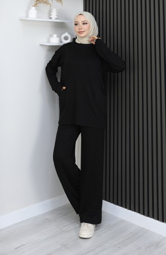 Oysho Fabric Tunic Trousers Two Piece Suit 2163-01 Black 2163-01