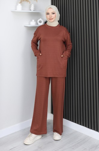 Oysho Fabric Tunic Trousers Two Piece Suit 2163-02 Brown 2163-02