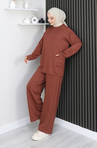 Oysho Fabric Tunic Trousers Two Piece Suit 2163-02 Brown 2163-02