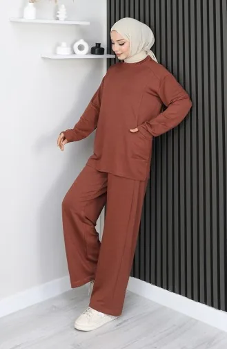 بدلة أويشو من قماش تونيك وبنطلون من قطعتين، لون بني، 2163-02 2163-02