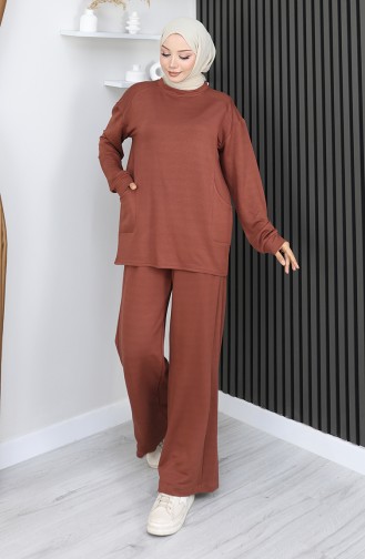 Oysho Fabric Tunic Trousers Two Piece Suit 2163-02 Brown 2163-02