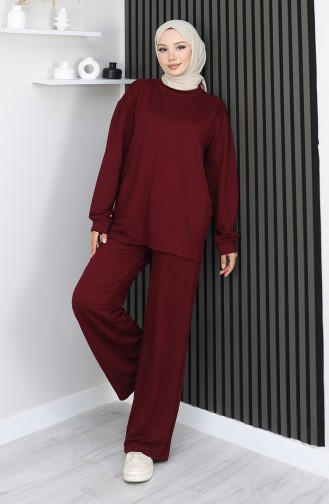 بدلة أويشو من قماش تونيك وبنطلون من قطعتين، لون أحمر كلاريت، 2163-04 2163-04