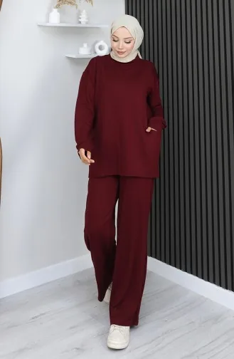 Ensemble Deux Pièces Tunique Et Pantalon En Tissu Oysho 2163-04 Rouge Bordeaux 2163-04