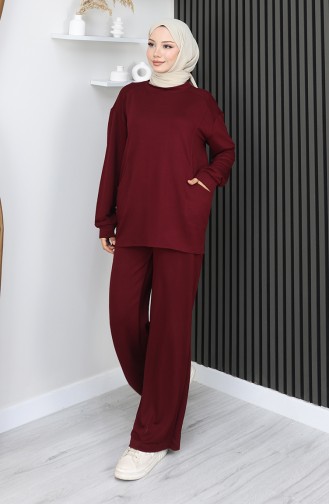 بدلة أويشو من قماش تونيك وبنطلون من قطعتين، لون أحمر كلاريت، 2163-04 2163-04