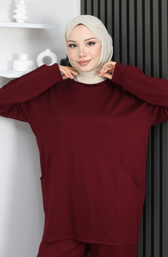 بدلة أويشو من قماش تونيك وبنطلون من قطعتين، لون أحمر كلاريت، 2163-04 2163-04