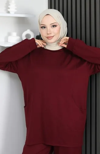 Ensemble Deux Pièces Tunique Et Pantalon En Tissu Oysho 2163-04 Rouge Bordeaux 2163-04