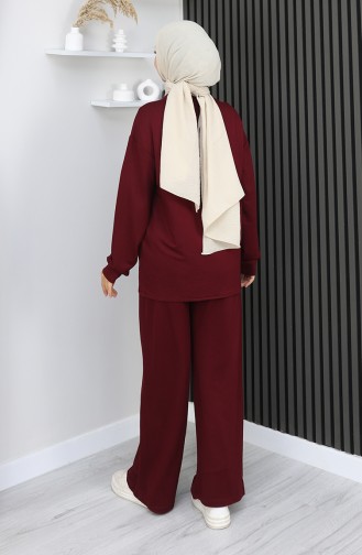 بدلة أويشو من قماش تونيك وبنطلون من قطعتين، لون أحمر كلاريت، 2163-04 2163-04